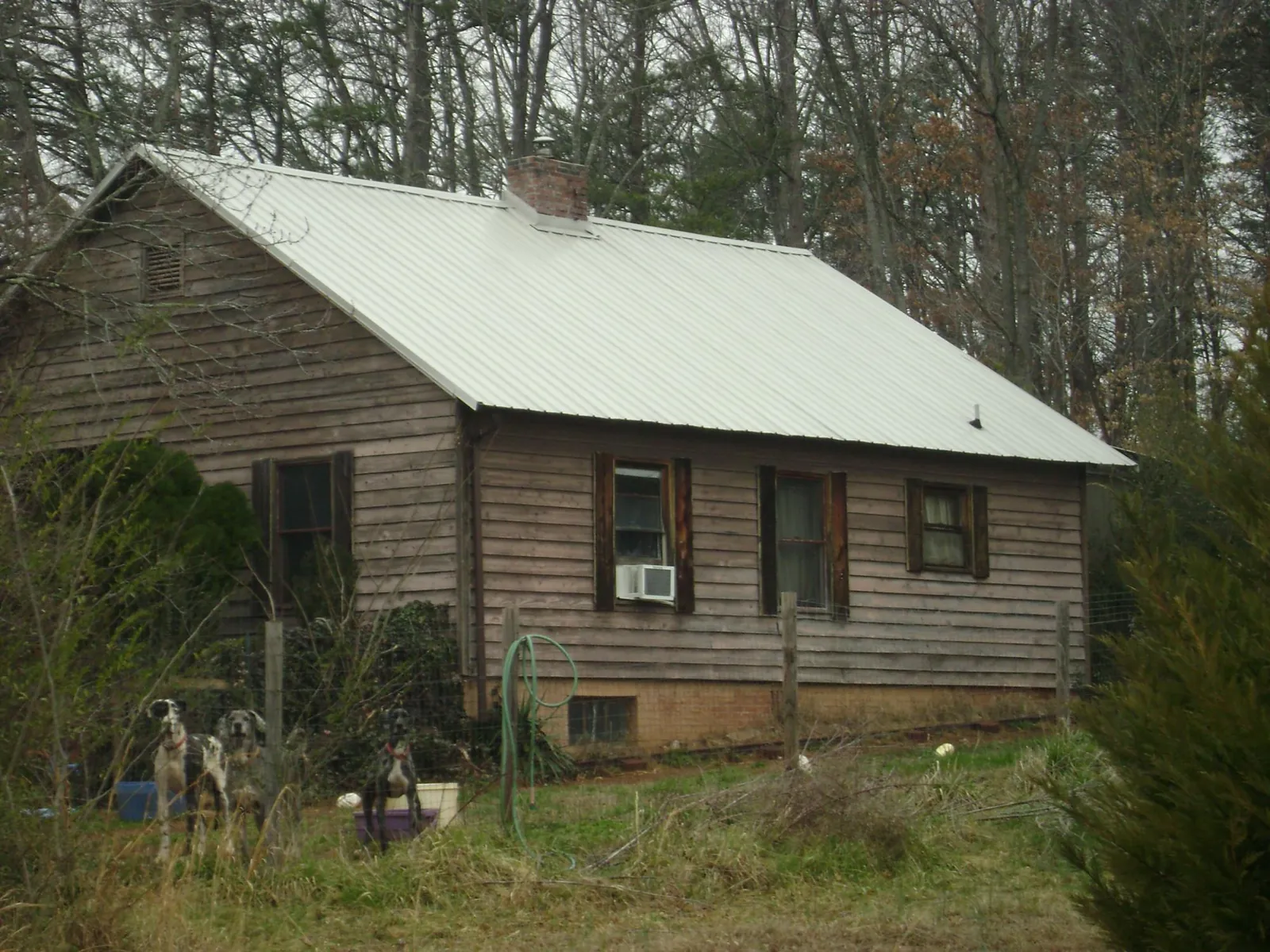 White metal roof on an old wood sided farmhouse, from a Metal Roof Installation job in Beech Grove